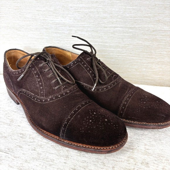 Grenson Brown Suede Oxford Lace Up Wing Tip Mens Shoe Size 46 EUC - Picture 1 of 8
